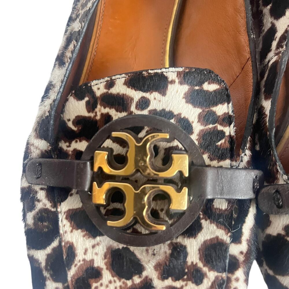 Tory Burch Shoes Womens 9M Metal Miller Brown Leopard Calf Hair Flats Loafer - Picture 5 of 9